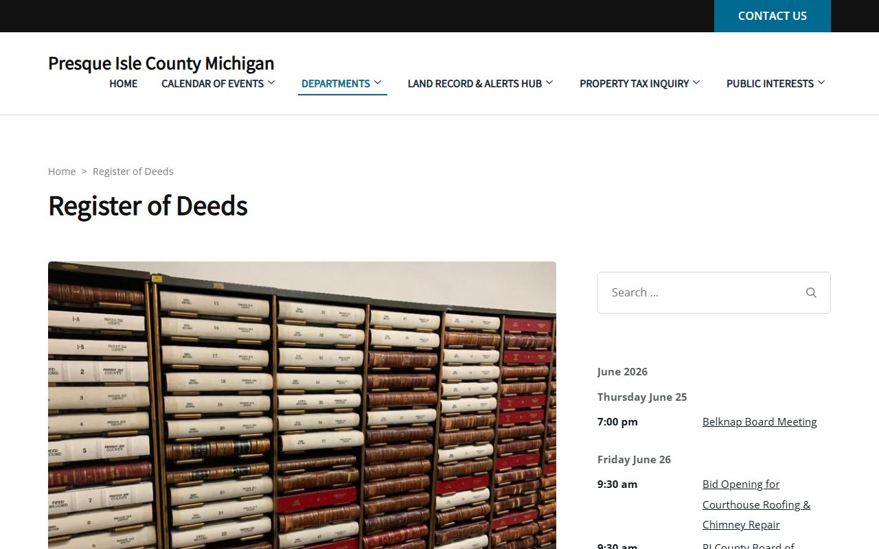 Presque Isle County Clerk records kept separately from Register of Deeds land records