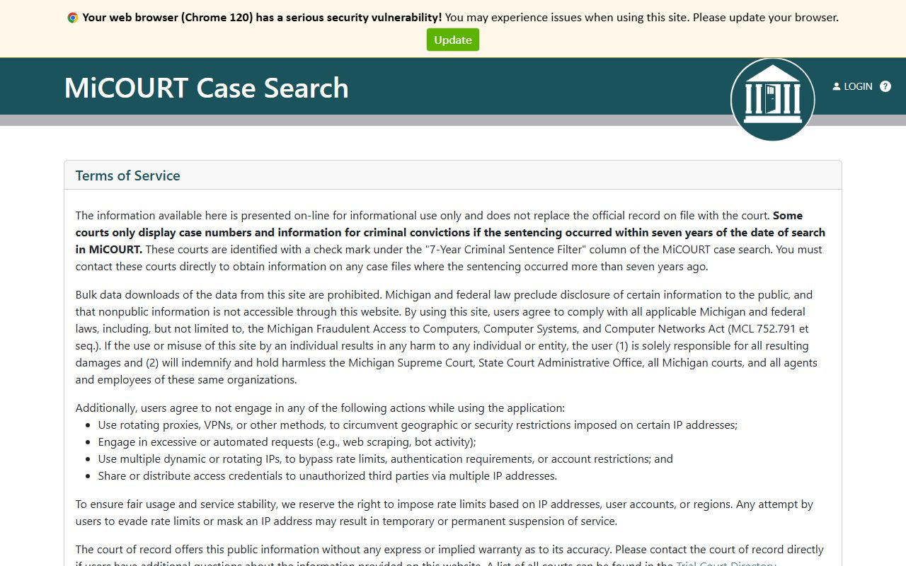 Presque Isle County court dockets on the MiCOURT Case Search tool