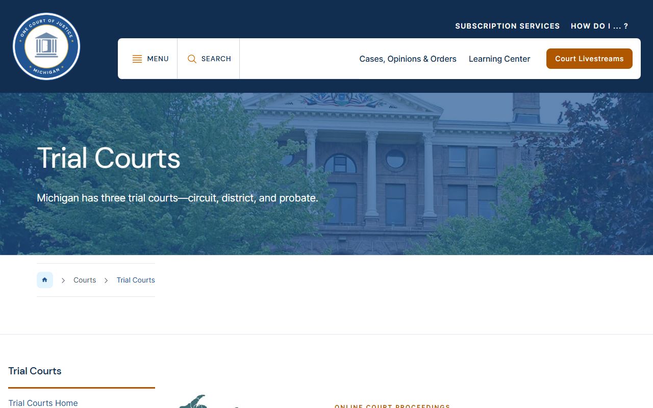 Michigan trial courts overview behind Presque Isle County court records routing