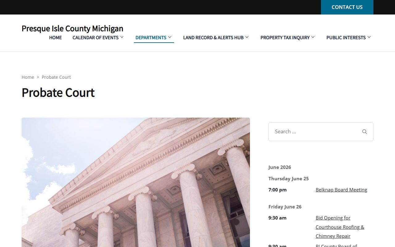Presque Isle County probate records on the county Probate Court page