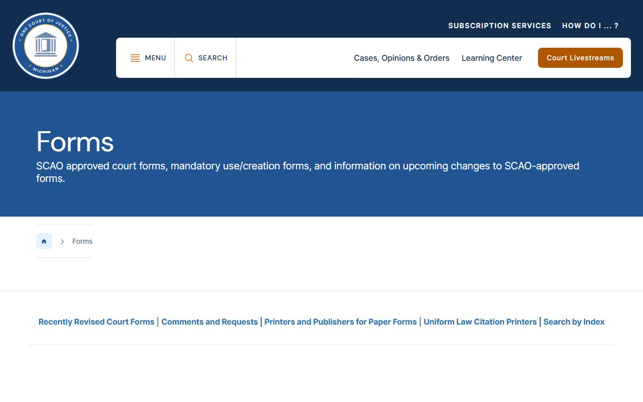 Presque Isle County probate records forms on the Michigan Courts forms site