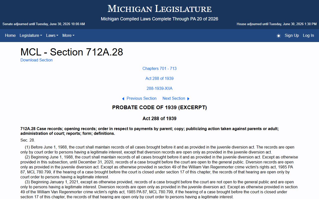 Presque Isle County probate records limited by Michigan juvenile confidentiality law